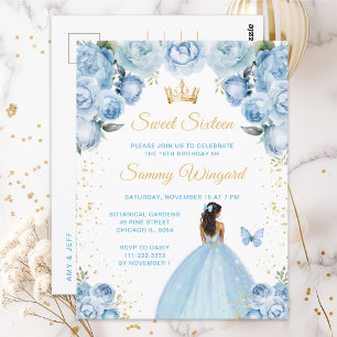 Light Blue Dark Skin Princess Sweet Sixteen Postcard