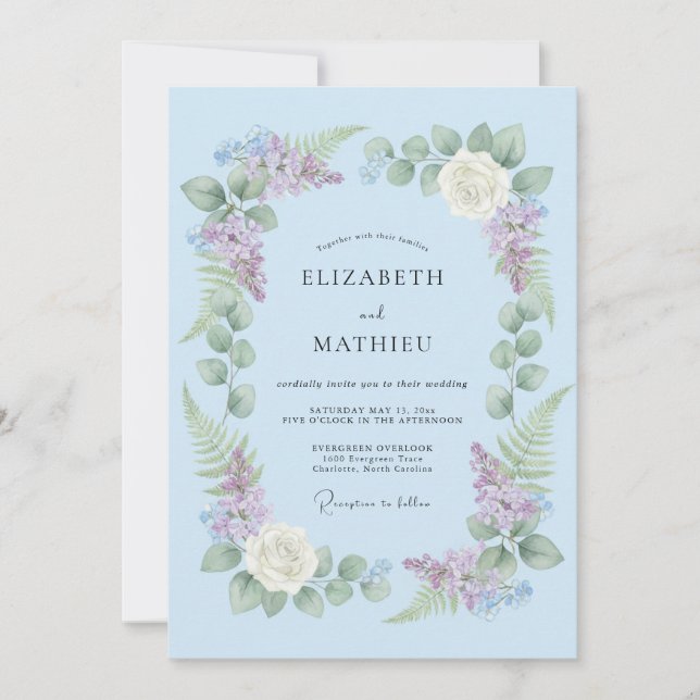 Light Blue Delicate Wisteria Wedding Invitation (Front)