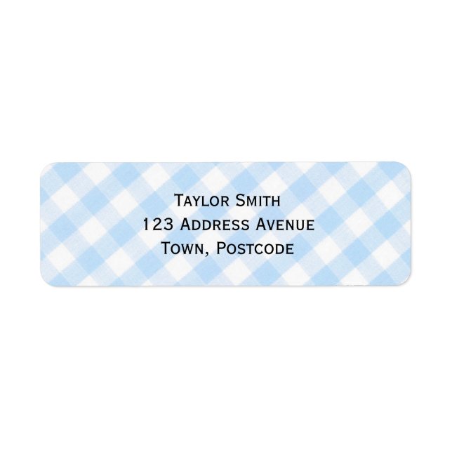Light blue diagonal gingham pattern return address label (Front)