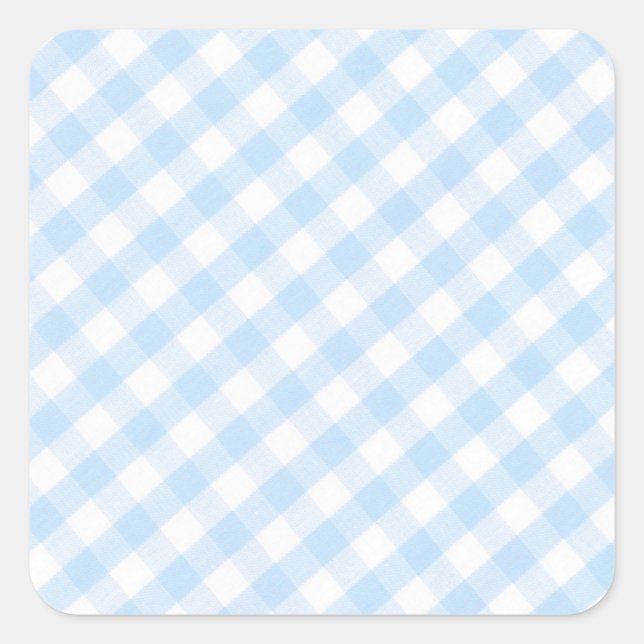 Light blue diagonal gingham pattern square sticker (Front)