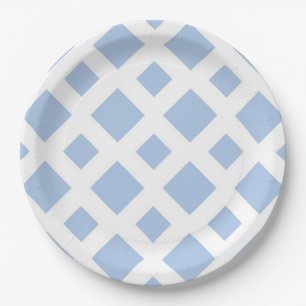 Light Blue Diamonds on White Paper Plate
