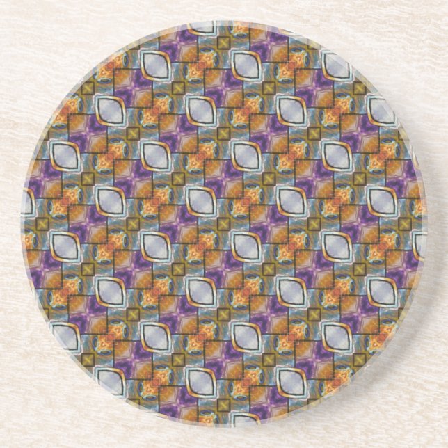 Light Blue Diamonds With Purple and Gold 2 Coaster (Front)