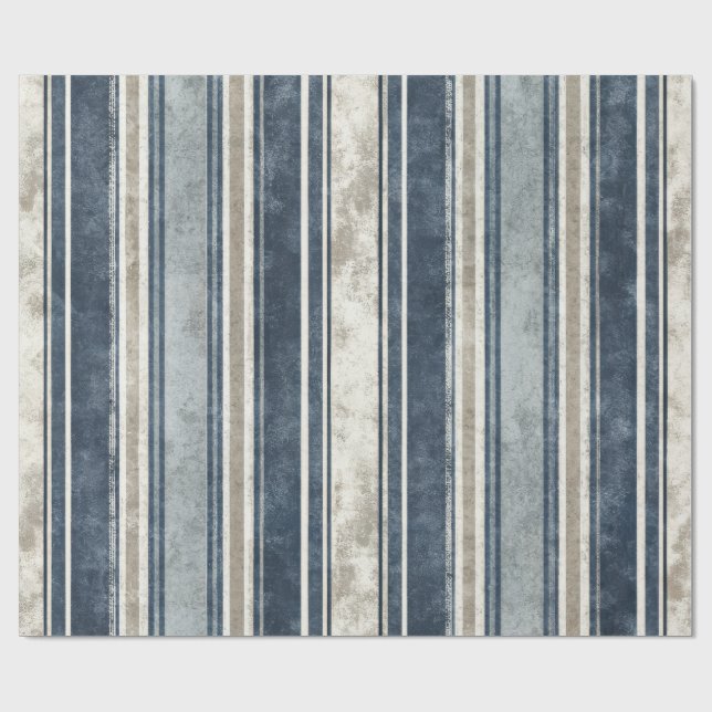 Light Blue Distressed Striped Wrapping Paper (Flat)