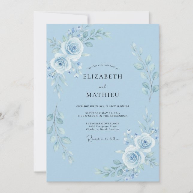Light Blue Divine Spring Wedding Invitation (Front)