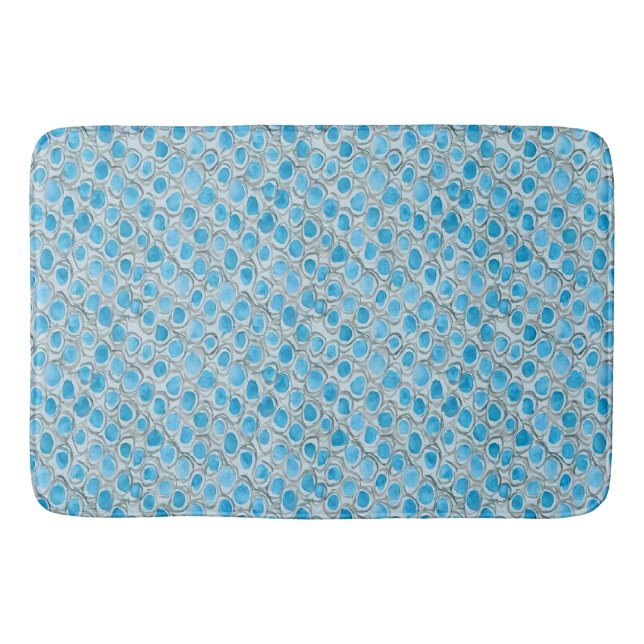Light Blue Doodled Dots Shower Curtain Bath Mat (Front)