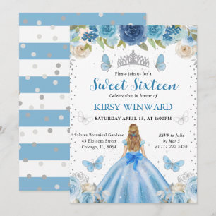 Light Blue Dress Blonde Princess Sweet 16 Invitation