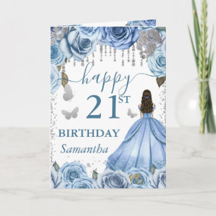 Light Blue Dress Brunette Princess Birthday Card