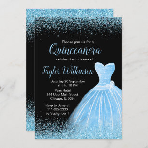 Light Blue Dress Faux Glitter Quinceanera Invitation