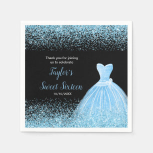 Light Blue Dress Faux Glitter Sweet 16 Birthday Napkin