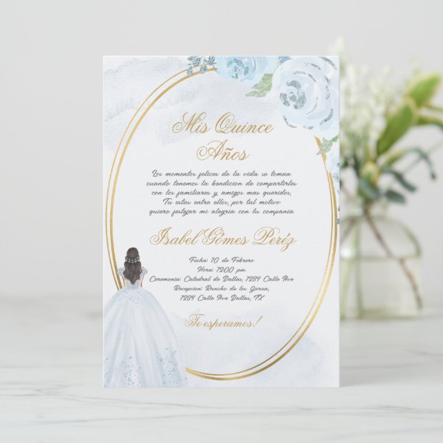Light blue dress Quinceanera silhouette  Invitation (Standing Front)