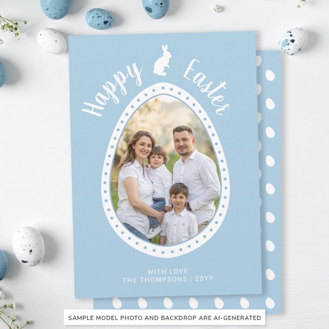 Light Blue Easter Egg Shape With Photo And Bunny Card (Creator Uploaded)