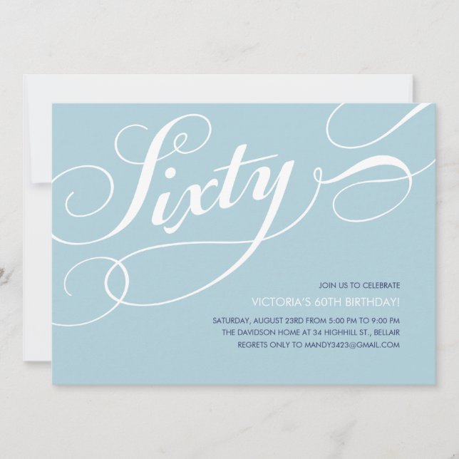 Light Blue Elegant 60th Birthday Invitations (Front)