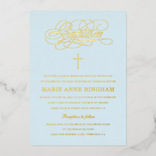 Light Blue Elegant Calligraphy Baptism Gold