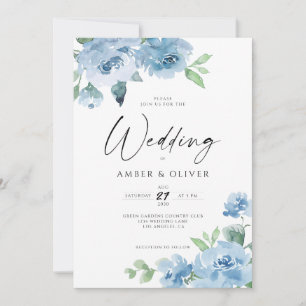 Light Blue Elegant Floral Baby Blue Boho Wedding Invitation