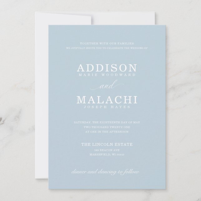 Light Blue Elegant Minimalist Wedding Invitation (Front)