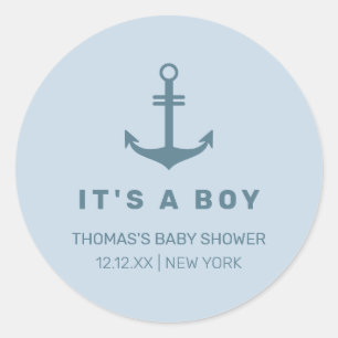 Light Blue Elegant Nautical Anchor Baby Shower Classic Round Sticker