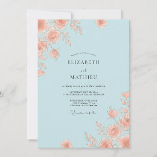 Light Blue Elegant Rose Wedding Invitation
