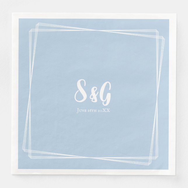 Light Blue Elegant Script Custom Initials Wedding Napkin (Front)