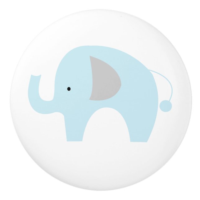 Light Blue Elephant Ceramic Knob Drawer Pull (Front)