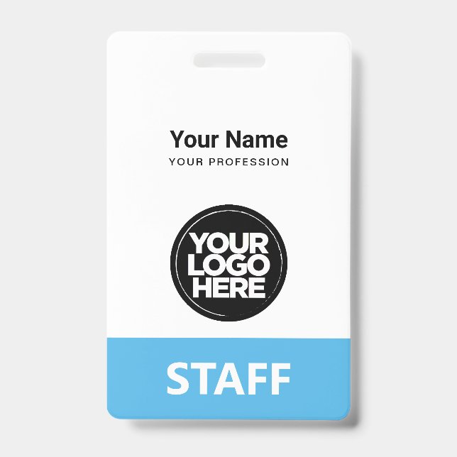 Light Blue Employee Name Business Logo Staff Tag ID Badge (Front)