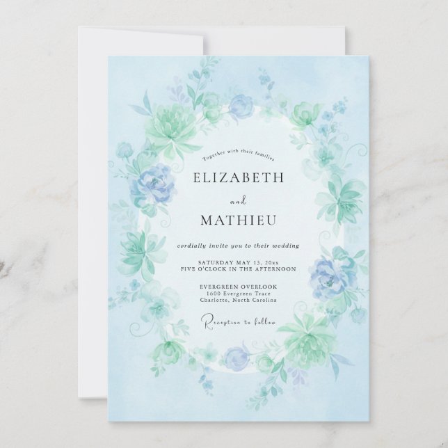 Light Blue Ethereal Bloom Wedding Invitation (Front)