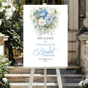 Light Blue Eucalyptus Gold Bridal Shower Welcome Poster