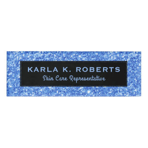Light-Blue Faux Glitter & Black Text background Name Tag
