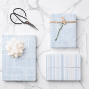 Light Blue Faux Linen Stripes Bridal Shower Wrapping Paper Sheet
