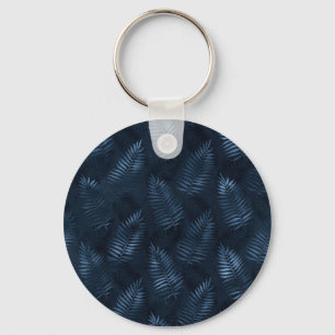 Light Blue Ferns Against Dark Blue Background Key Ring