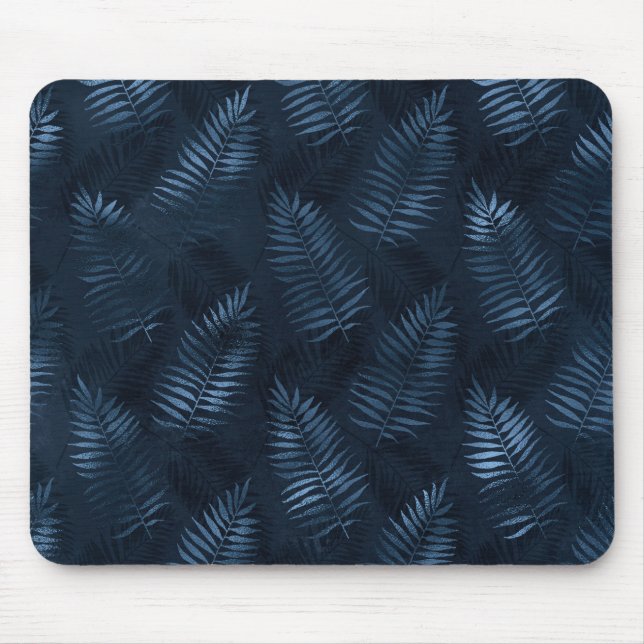 Light Blue Ferns Against Dark Blue Background Mouse Pad (Front)