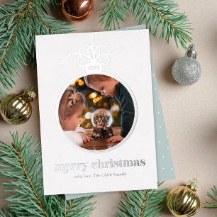 Light Blue Festive Photo In Christmas Ornament  Foil Holiday Card