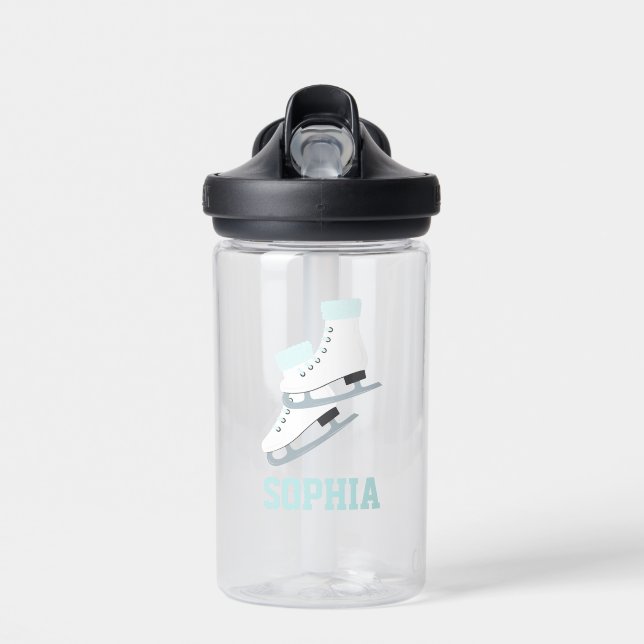 Light Blue Figure Skates Personalised Water Bottle (Front)
