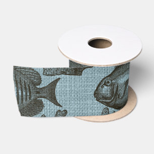 Light Blue Fish Under The Sea Marine Coral Satin Ribbon