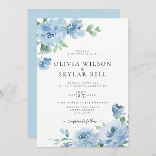 Light Blue Floral Baby Blue Botanical Wedding Invi Invitation
