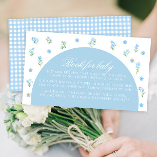 Light blue floral boho book for baby boy shower enclosure card