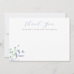 Light Blue Floral Bridal Shower Flat Thank You Card