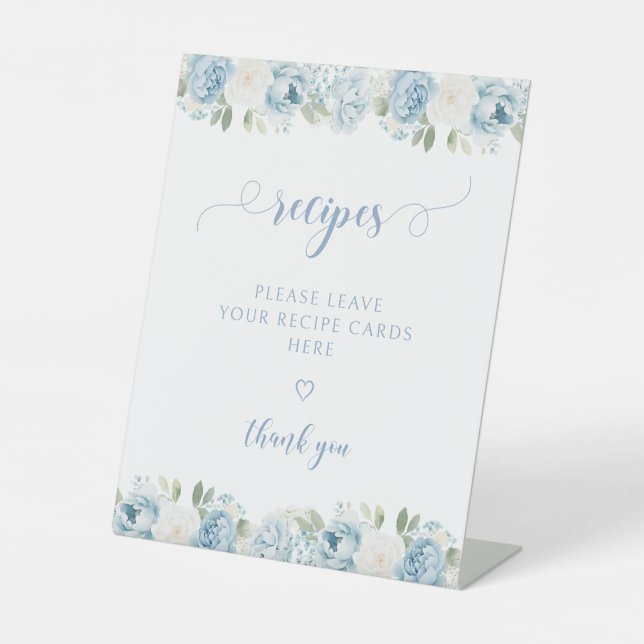 Light Blue Floral Bridal Shower Recipe Pedestal Sign (Front)
