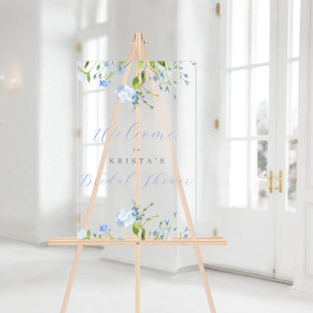 Light Blue Floral Bridal Shower Welcome Acrylic Sign (Creator Uploaded)