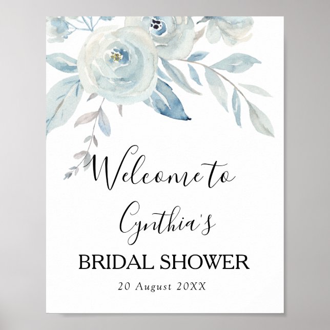 light blue floral bridal shower welcome sign (Front)