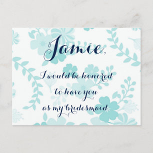 Light Blue floral bridesmaid Invitation Postcard
