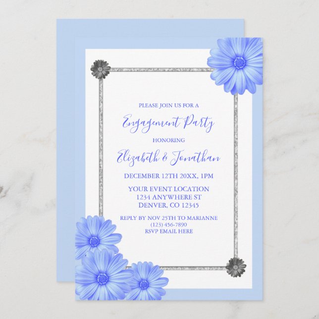 Light Blue Floral Elegant Engagement Party Invitation (Front/Back)