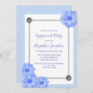 Light Blue Floral Elegant Engagement Party Invitation
