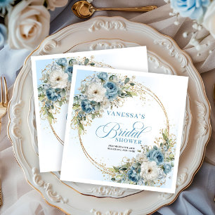 Light blue floral eucalyptus gold frame bridal   napkin