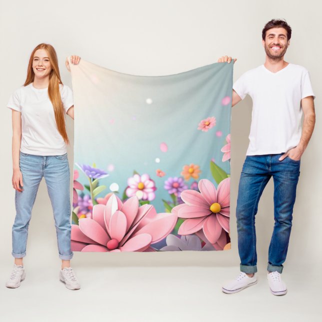 Light Blue Floral Fleece Blanket (In Situ)