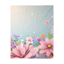 Light Blue Floral Fleece Blanket