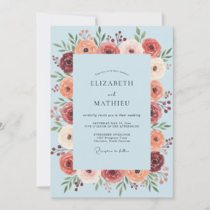 Light Blue Floral Flourish Wedding Invitation