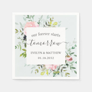 Light Blue Floral Forever Start Tomorrow Rehearsal Napkin
