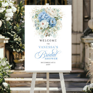 Light Blue Floral Gold Bridal Shower Welcome Poster