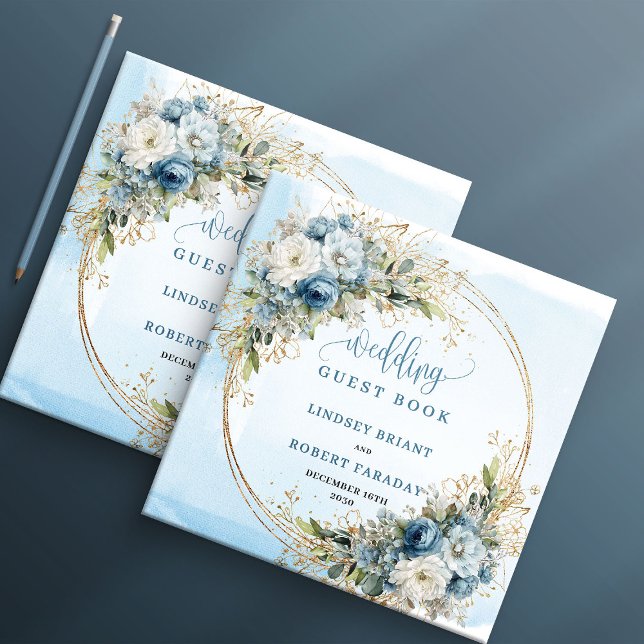 Light Blue Floral Gold Glitter Boho wedding guest  Book (Light Blue Floral Gold Glitter Boho wedding guest book

)