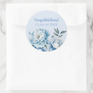 Light Blue Floral Graduation Classic Round Sticker
